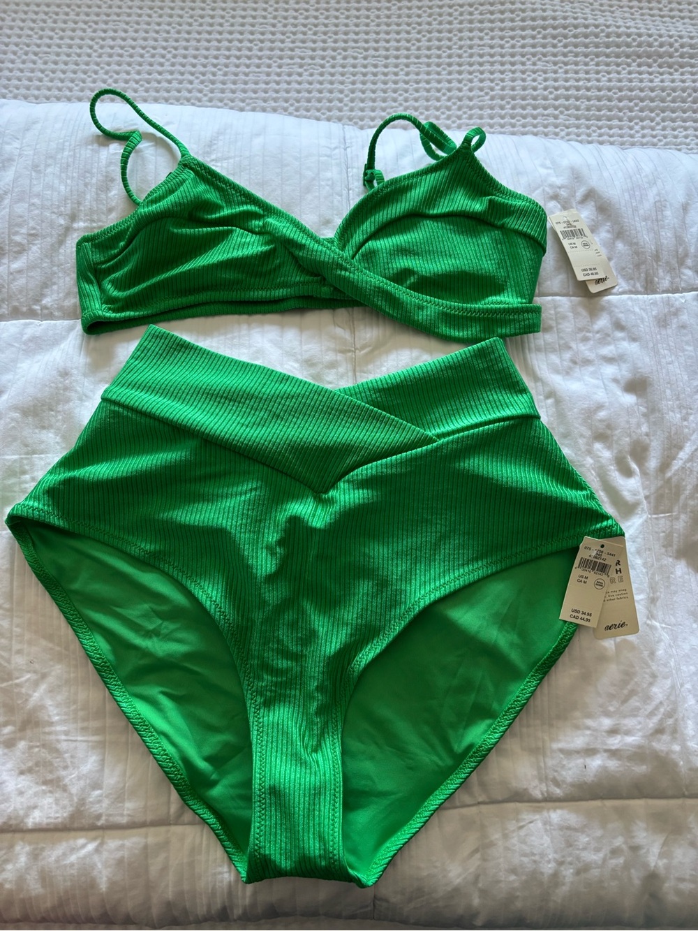 aerie Green Ribbed High-Waist Bikini Set